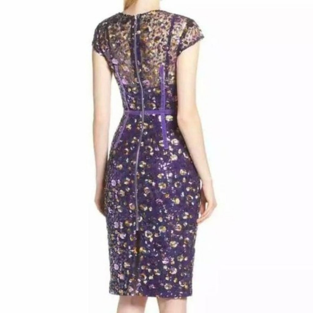 Alice + Olivia Tevi Ruffled Print Midi Dress Blue Silk Viscose Waist Tie Size 8